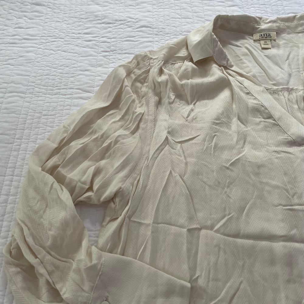 ANA A New Approach Women XXL Birch Chevron Jacquard VNeck Long Sleeve Blouse NWT - Picture 5 of 8